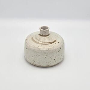 Vintage Studio Pottery Vase – Speckled White Glaze, Wabi-Sabi Decor